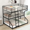 Industrial Triple Bunk Bed With Dual Ladders Frame, Space Saving Design