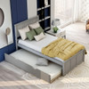 Platform Bed With Twin Trundle And Frame, Twin Size - Gray