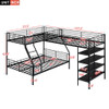 L-Shaped Twin Over Full Bunk Bed And Twin Loft Bed With 4 Built In Shelves - Black