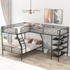 L-Shaped Twin Over Full Bunk Bed And Twin Loft Bed With 4 Built In Shelves - Black