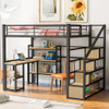 Full Size Loft Bed With Staircase, Built In Desk And Shelves And Sleeping Surface - Black