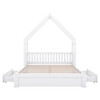House Style Platform Bed With Guardrail And 2 Drawers