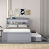 Platform Bed With LED Headboard, Charging Station, Trundle And 2 Drawers