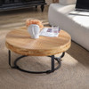 Modern Round Coffee Table With Wooden Carving Pattern