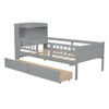 Platform Bed With LED Light, Multi Functional Headboard, Guardrail And 2 Drawers