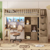 Loft Bed With Built In L Shaped Desk, LED Lights, Storage Shelves, Cabinets, And Staircase