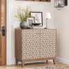 Geometric Design Sideboard With 2 Doors And Adjustable Shelves - Tangerine / Walnut