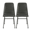 Outdoor Dining Chairs (Set of 2), Rattan Backrest And Cushions, Iron Frame - Dark Brown