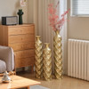 Metal Decorative Vase High Distress Metal Center Vase With 3D Triangle Pattern, (Set of 3) Vases For Home Decoration - Gold