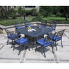 Square 8 Person 64" Long Aluminum Dining Set With Cushions