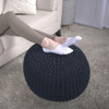 Bordeaux - Knitted Cotton Round Pouf Ottoman, Floor Cushion