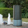 Large Modern Cylinder Ribbed Tower Water Fountain, Contemporary Outdoor Bird Bath