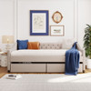 Upholstered Daybed With Two Drawers, Wood Slat Support
