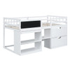 Low Loft Bed With Rolling Desk, Shelf And Drawers