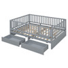 Daybed With Fence Guardrails And 2 Drawers, Split Into Independent Floor Bed & Daybed