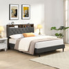 Modern Upholstered Platform Bed Frame With Button Tufted Headboard And USB Ports