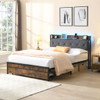 Modern Bed Frame With LED Lights, Upholstered Headboard, USB Charging