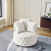 Modern Upholstered Swivel Chair With Button Tufted Design And Movable Wheels