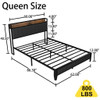 Bed With Charging Station, American Design Upholstered Headboard, Metal Platform