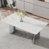 Modern Minimalist Dining Table With Imitation Marble Glass Desktop And Metal Legs