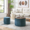 Classic 2 Piece Round Storage Ottoman Set With Drum Shaped Stool