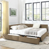 Mid-Century Storage Upholstered Tufted Bed Frame With Backrest And Armrests