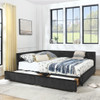 Mid-Century Storage Upholstered Tufted Bed Frame With Backrest And Armrests