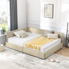Mid-Century Storage Upholstered Tufted Bed Frame With Backrest And Armrests