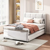 Upholstery Platform Bed With Trundle,Trundle Can Be Flat Or Erected