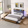 Contemporary Bed Frame With Storage Headboard, Charging Station, LED Lights