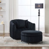 Oversized Velvet Swivel Barrel Accent Chair And Ottoman Set With Storage