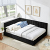 Mid-Century Upholstered Tufted Bed Frame With Backrest And Armrests