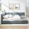 Mid-Century Upholstered Tufted Bed Frame With Backrest And Armrests