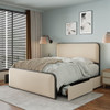 Modern Bed With Curved Upholstered Headboard And Footboard, Heavy Duty Metal Slats