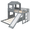 Loft Bunk Bed With Playhouse, Farmhouse, Ladder, Slide And Guardrails