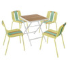 4 Piece Set Of Modern Striped Single Chairs With Folding Square Table