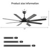 Ceiling Fan With Light 8 Blades, 18W LED 3 Color Dimmable Light, For Living Room & Bedroom - Matte Black