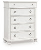 Rowlenstown - Five Drawer Chest - Antique White