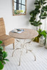 Round Wooden Table With Metal Scrollwork Legs - White Washed