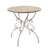Round Wooden Table With Metal Scrollwork Legs - White Washed