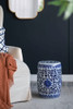 Ceramic Garden Stool, Small Side Tabel - White / Blue