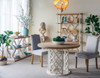 Round Wooden Dining Table With Ornate Cut Out Base - Brown / Antique White