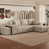 Modern L-Shape 3 Seat Reversible Sectional Couch, Pull Out Sleeper Sofa With Storage Chaise And 2 Stools For Living Room Furniture Set