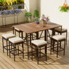 Outdoor Acacia Wood Bar Height Table And Eight Stools With Cushions