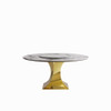 Luxury Round 59" Sintered Stone Dining Table With Stainless Steel Hourglass Base, Scratch & Heat Resistant Surface - Golden / White