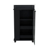 Bar Cart With Glass Door, 2 Side Shelves And Casters - Black