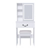 Modern Mini Dressing Table With Led-Lit Mirror & Hidden Storage, Adjustable Brightness Vanity Desk - White