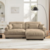 Modern Sectional Sofa With Ottoman, Round Bolster Armrests, Waist And Throw Pillows