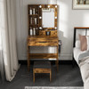 Vanity Table With Mirror, Adjustable LED Lights, Power Outlet, Hairdryer Holder & Stool