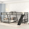 L-Shaped Twin Over Full Bunk Bed With Twin Loft, Built In Desk And Slide - Black